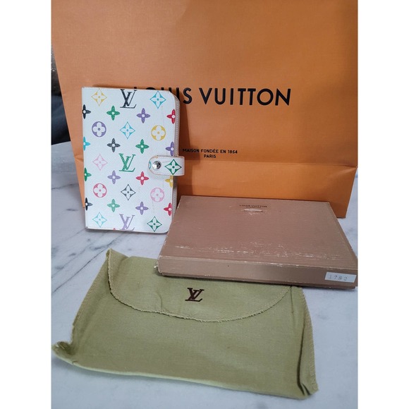 Authentic Louis Vuitton Monogram White Agenda Notebook with Box and Duster